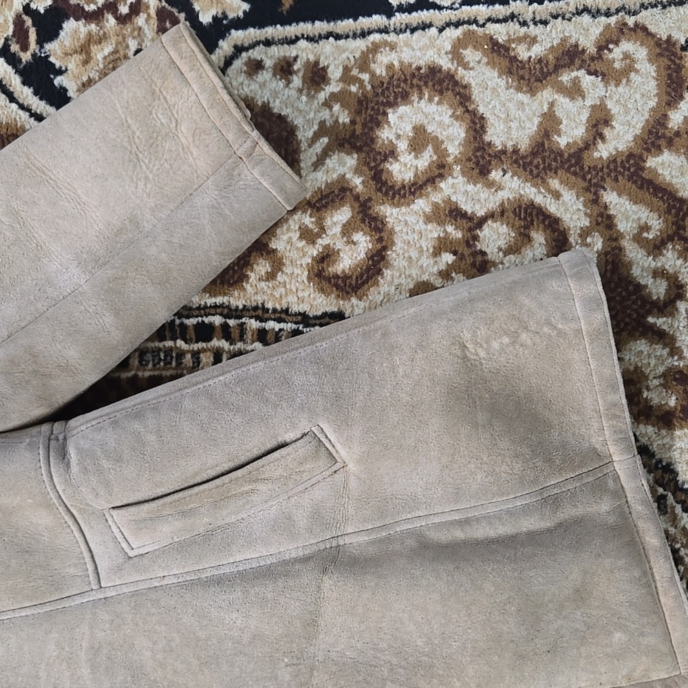 70s Suede Jacket Leather Coat Mouton Shearling Lining 1970 Retro Boho Hippie - Picture 11 of 17